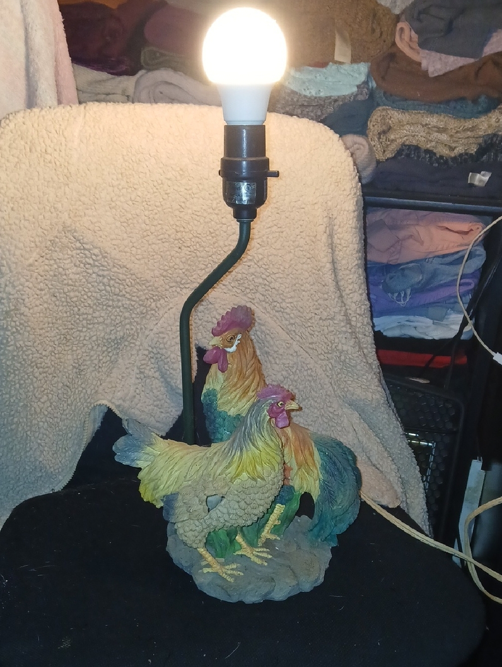 Source Unknown Multicolored Rooster Pair Lamp